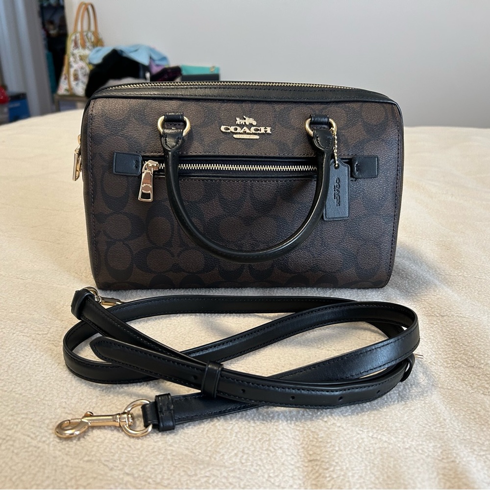 Coach Rowan Satchel- dark brown signature print
